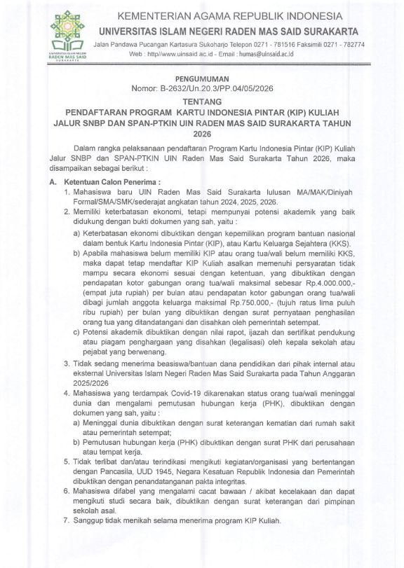 PENGUMUMAN KIP KULIAH 2026