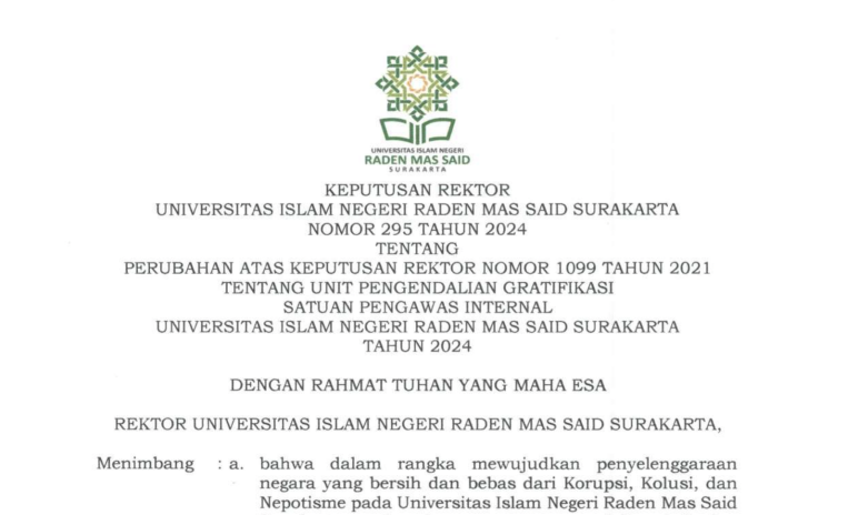 SK  UNIT PENGENDALIAN GRATIFIKASI SATUAN PENGAWAS INTERNAL UIN RADEN MAS SAID SURAKARTA